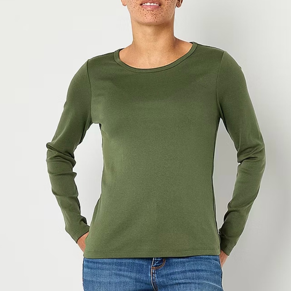 St. John's Bay Olive Women's Long Sleeve Tee